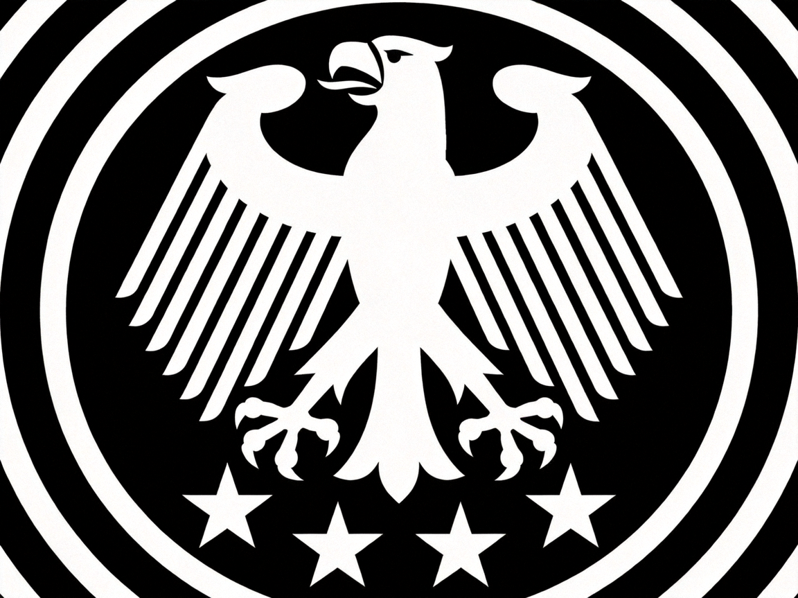 德国国家足球队标志，黑白配色与雄鹰图案，象征日耳曼战车的严谨作风与四次世界杯冠军的辉煌历史